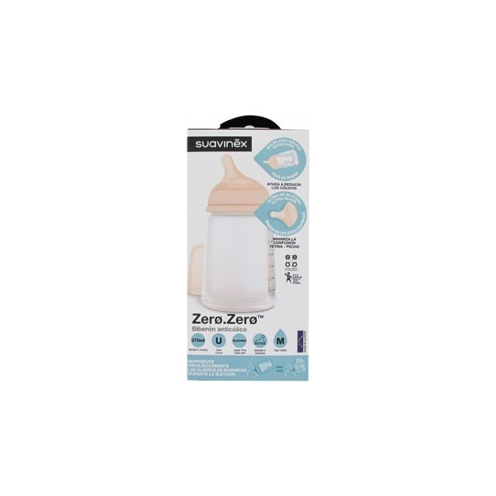 Suavinex biberón anticólico zero.zero tetina m de silicona 270 ml